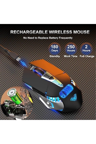 Bluetooth Şarjlı Kablosuz Yan Düğmeli Fare 3 Modlu: Bt5.0/3.0+2.4ghz 7 Renkli Işık Siyah Diğer