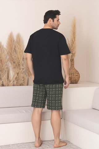 Büyük Beden Pamuklu Cepli Kısa Kollu Şortlu Erkek Pijama Takımı Siyah