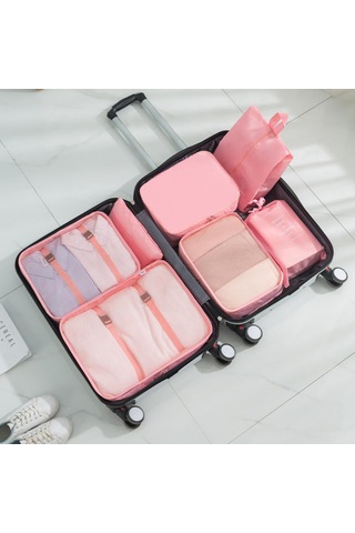 Jeehugo Pembe Seyahat Organizer Seti 7 Parça - 290t斜纹 Malzeme - Kıyafet Ve Eşya Sınıflandırma Çantaları - Kolay Kullanım - Dayanıklı Tasarım Pembe