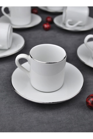 Qualitev Porselen Kahve Fincan Takımı 2 Kişilik 90 Ml -gümüş Kahve Fincan Silver 4 Parça Gümüş