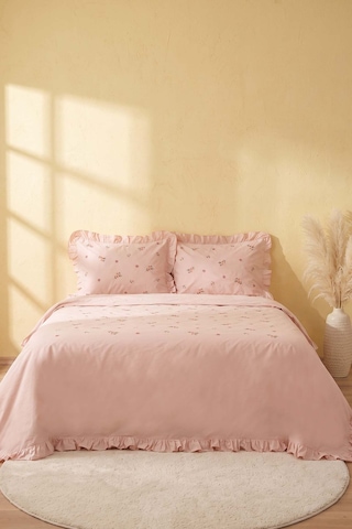 Pembe Daisy Glow Çift Kişilik %100 Pamuklu Nevresim Takımı - 4 Parça