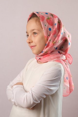 Hürrem Bone Pembe Dijital Baskılı Çocuk Tesettür Eşarp Pamuk Polyester Çilek Desenli 6001 04 Pembe