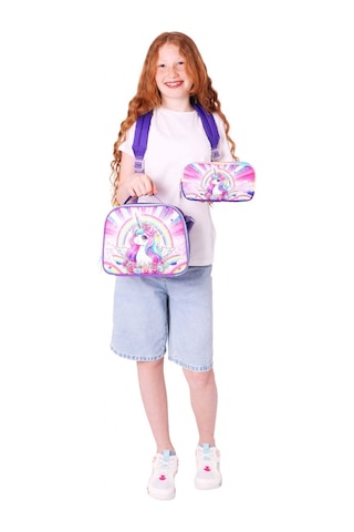 Kaukko Kids Dört Bölmeli Okul Çantası + Beslenme +kalemlik Seti Unicorn - Kız Çocuk - Pembe Mor Pembe - Mor