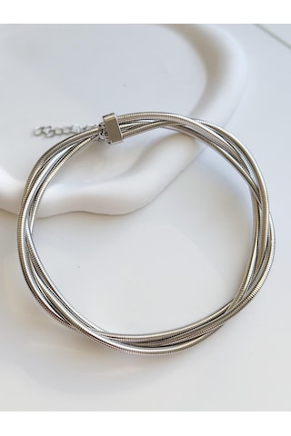 Çelik 3lü Choker Kolye Silver