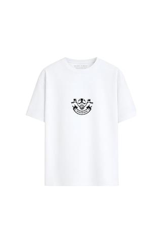 Black Nova Oversize Baskılı Unisex %100 Pamuk T-shirt Own The Road Beyaz