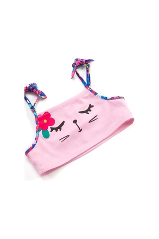 Denokids Çiçekli Kedi Kız Çocuk Bikini Çok Renkli