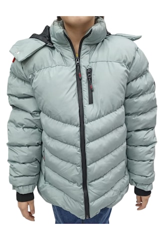 Erkek Çocuk Fermuar Cepli Kapüşonu Çıkabilen İçi Peluş Astarlı Su Yeşili Mont Mint Yeşili