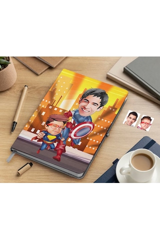 Bk Gift Kişiye Özel Baba Ve Süper Çocuk Karikatürlü Beyaz Defter-2 , Arkadaşa Hediye , Sevgiliye Hediye