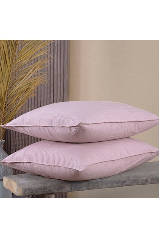 Pamuklu İpliği Boyalı Yıkamalı Kapaklı Yastık Kılıfı 2 Li Set 50x70 Cm Çift İğne Detaylı Pembe