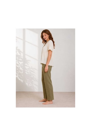 Pijamask Kadın Kısa Kollu Pamuklu Pijama Takım Haki