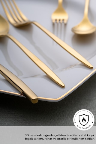 Emsan Alisa 30 Parça 6 Kişilik Parlak Gold Kutulu Çatal Kaşık Bıçak Takımı Gold
