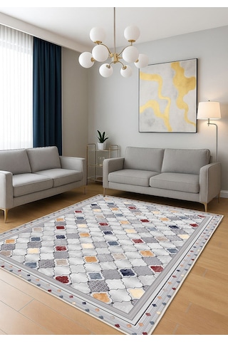 Gri Dijital Baskı Salon Halısı Kaymaz Tabanlı Yıkanabilir Halı Yolluk 520 Gri