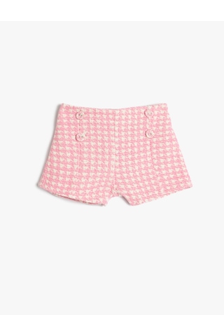 Koton Tüvit Şort Süs Düğme Detaylı Kazayağı Desenli Pembe Desenli 3smg40056aw Pembe