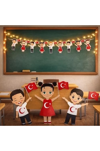 23 Nisan Süsleri 23 Nisan Hediyeleri Çocuklu Dekoratif Banner Süsleme 3 Metre Led 165 Cm