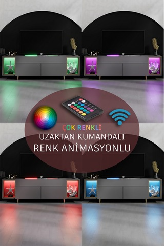 Zenith Gold Demir Ayaklı Rgb Led Işık Sistemli Antrasit Tv Ünitesi Tv Sehpası Antrasit - Altın