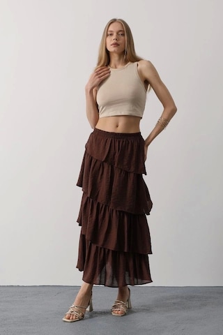 Katlı Kesim Uzun Etek - Kahve Kahve