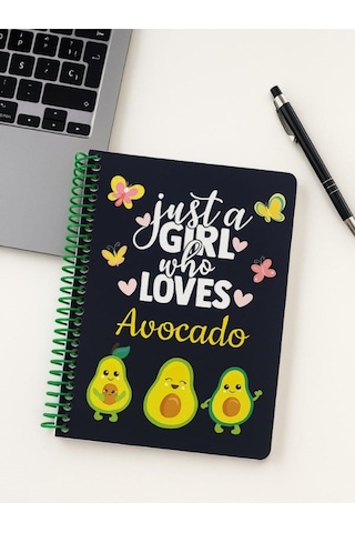 Öğrenci Ve Ofis Kullanımı İçin Uygun Just A Girl Who Loves Avocado Temalı Spiralli Kareli Defter