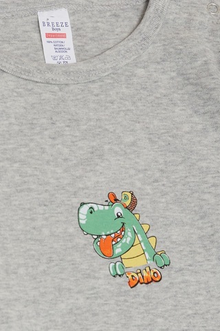 Breeze Erkek Bebek Çıtçıtlı Zıbın Body Mutlu Dinozor Baskılı 9 Ay-3 Yaş, Gri Melanj Gri Melanj