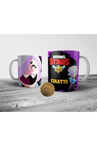 Brawl Stars Colette Kişiye Özel Isimli Kupa Bardak Ve Altın Coin Figür Seti Beyaz