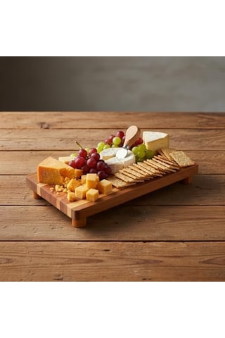 Doğal Akasya Ahşap Ayaklı Sunum Standı Ve Servis Tepsisi 25x18 Cm Dikdörtgen Yükseltici, Banyo Tezgahı, Mutfak Ve Kahve Köşesi Düzenleyici 15cm