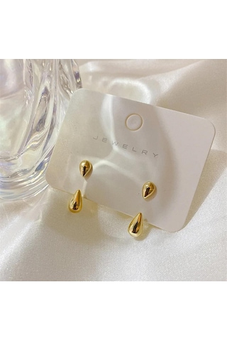 Şık Damla Çelik Küpe - Kararmaz, Antialerjik -yeni Moda Gold Kaplama