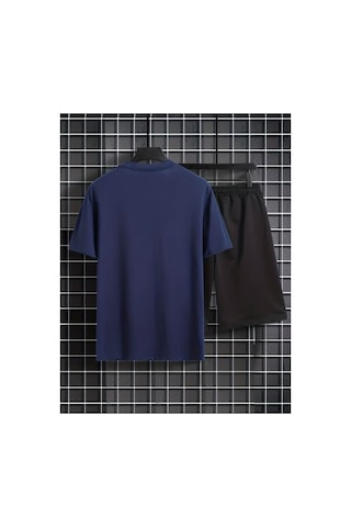 Medinenur Zar Baskılı T-shirt Short Bol Paça Rahat Kalıp Siyah Alt Siyah Üst Short Takım Lacivert