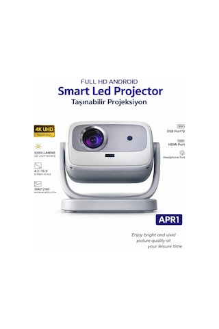 Projeksiyon Cihazı Taşınılabilir Wifi 2.4+5g-6.0 4k Uhd 150 İnç Dahili Hoparlör 180 Derece Smart Led