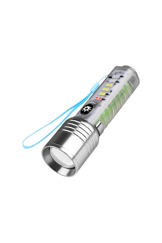 Çakarlı Ledli Şarjlı 9 Uv Işıklı Sos Acil Durum Anahtarlık Mini El Feneri 130 Lümen 3w 47740 Şeffaf