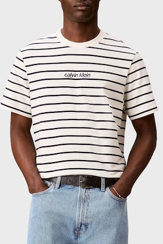 Calvin Klein Çizgili Pamuklu Relaxed Fit Bisiklet Yaka T Shirt Lv04rg236gyas Erkek T Shirt Lv04rg236g Yas Krem