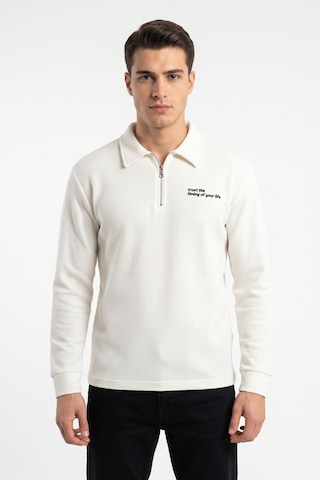 Opınıon Erkek Spor Polo Yaka Petek Dokulu Sweatshırt Bgl-st05442 Beyaz