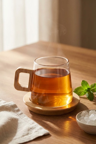 Makri Home Bambu Kulplu Ve Altlıklı Cam Kupa 300 Ml Çok Renkli