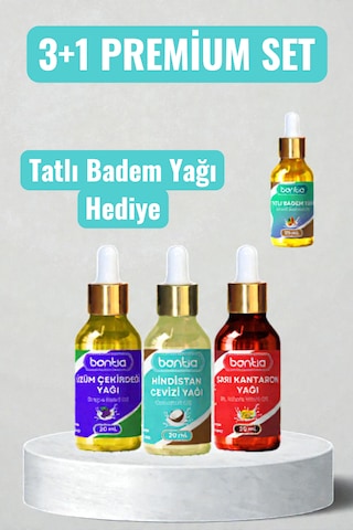 %100 Saf 20 Ml Hindistan Cevizi, Sarı Kantaron, Üzüm Çekirdeği + Tatlı Badem Yağı Dev Set 80 ML