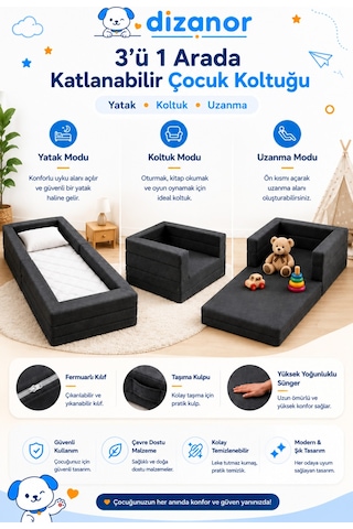 Cozygo Katlanabilir Çocuk Koltuğu Ve Yatağı 3 Ü 1 Arada Antislip Tabanlı Taşınabilir Oyun Alanı Siyah
