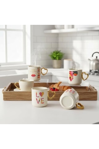 Gold Saplı Porselen Kalp Kupa - 400 Ml Büyük Boy Lüks Tasarım - 4 Farklı Modelden Biri Sürpriz/asorti - Altın Yaldızlı Şık Hediyelik Mug 6998