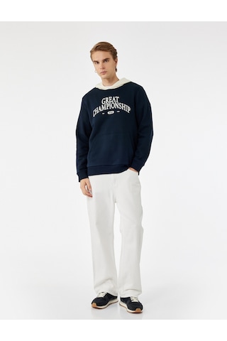 Koton Kanguru Cepli Uzun Kollu Baskılı Şardonlu Renk Kontrastlı Kapşonlu Sweatshirt Lacivert 6wam70093mk Lacivert