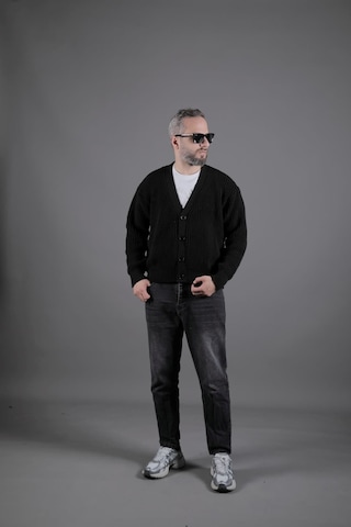 Dokulu Oversize Erkek Kalın Hırka Siyah