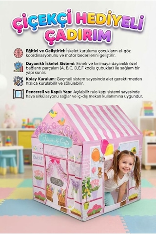 100x70 Cm Pembe Çiçekçi Dükkanı Temalı Kolay Kurulumlu Eğlenceli Çocuk Oyun Evi Çadırı Çok Renkli