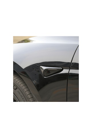 Red Lion Parts Tesla Model Y Uyumlu Parlak Karbon Fiber Görünümlü Yan Kamera Sinyal Kaplama