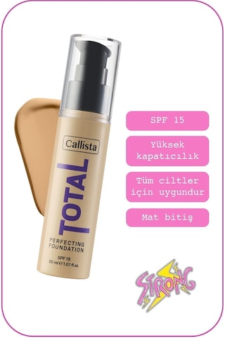 Callista Total Perfecting Spf 15 Yoğun Kapatıcı Mat Bitişli Fondöten - 230 Medium Beige - Bej
