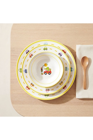 Fecra Kroko 3 Parça Porselen Mama Takımı Beyaz - Sarı