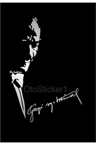 Atatürk Silüeti Ve Gazi Mustafa Kemal Imza Stickeri Gümüş M.Gri