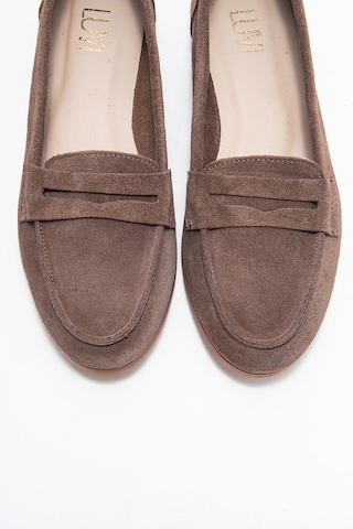 Luvishoes F02 Vizon Süet Hakiki Deri Kadın Loafer Ayakkabı Vizon