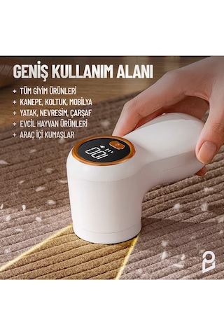 Şarjlı Tüy Tiftik Temizleyici Dijital Ekranlı Tüy Alma Makinesi 3 Kademeli Kazak Tiftik Toplayıcı Beyaz