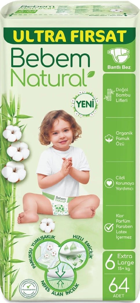 Bebem Bebek Bezi Natural Beden:6 15+kg Extra Large 384 Adet 6 Numara