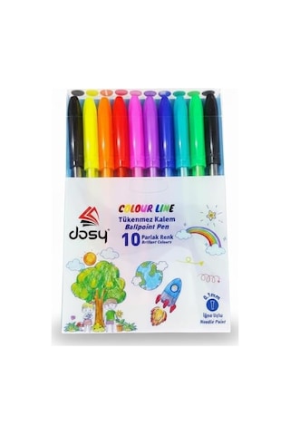 Renkli Tükenmez Kalem, 10&apos Lu Paket -