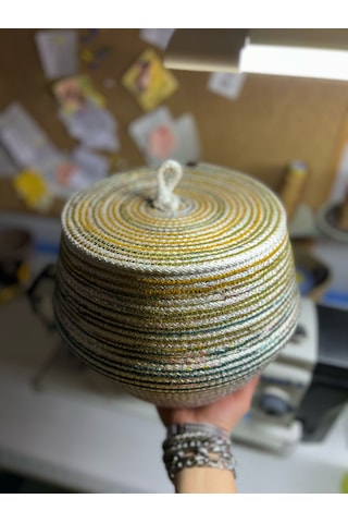 Hasır Sepet, Jüt Sepet, Doğal Hasır Sepet, Çok Amaçlı Dekoratif Hasır Sepet, Renkli Kapaklı Sepet Ekru