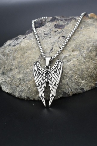 Kanat Motifli Kolye Paslanmaz Çelik Zincir 902298 Gümüş