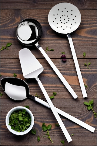 Umut 4 Parça Servis Seti 18/0 Kepçe Kevgir Spatula Servis Kaşığı Seti Paslanmaz Çelik Servis Takımı Umut 4 Parça Servis Seti 18/0 Kepçe Kevgir Spatula Servis Kaşığı Seti Paslanmaz Çelik Servis Takımı