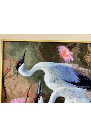 İran El Dokuma Tablo Halı 49x72 Cm - Turna Kuşları Çok Renkli