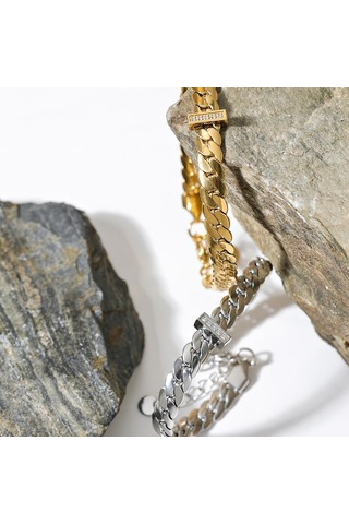 Altın Eetit Yüksek Kalite 18 K Altın Kaplama Küba Zincir Paslanmaz Çelik Bilezik Bileklik Zirkon Bildirimi Şık Moda Su Geçirmez Takı Altın